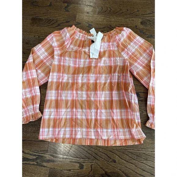 J. Crew Smocked-neck Women's top in Spring plaid Color Size XS NWT S0600 - Picture 8 of 10